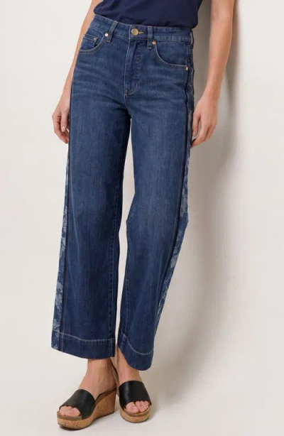 Liverpool Stride Floral Side Stripe Ankle Wide Leg Jeans In Blue