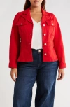 Liverpool Tab Detail Peplum Stretch Denim Jacket In Red