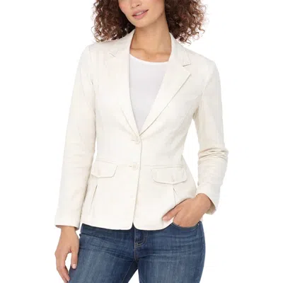 Liverpool Textured Peplum Cotton Blend Blazer In White