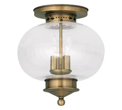 Livex Harbor 3-light Flush Mount In Antique Br