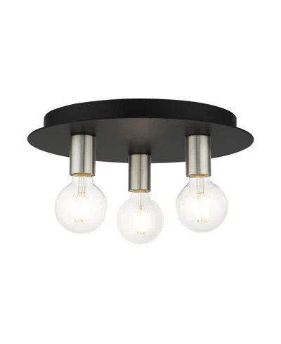 Livex Hillview 3 Lights Flush Mount In Black