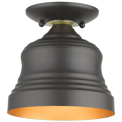 Livex Lighting 1 Light Bronze Petite Bell Semi-flush With Gold Finish Inside