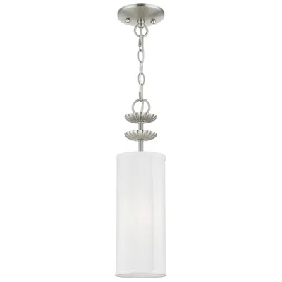 Livex Lighting 1 Light Brushed Nickel Mini Pendant In White