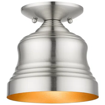 Livex Lighting 1 Light Brushed Nickel Petite Bell Semi-flush With Gold Finish Inside