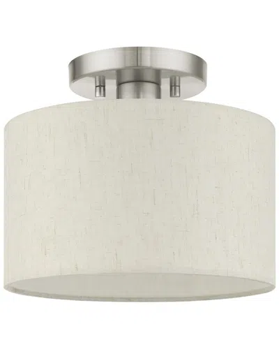 Livex Lighting 1 Light Brushed Nickel Semi Flush In White