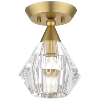 Livex Lighting 1 Light Natural Brass Crystal Semi-flush