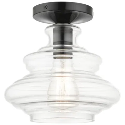 Livex Lighting 1 Light Shiny Black Semi-flush With Chrome Finish Accents