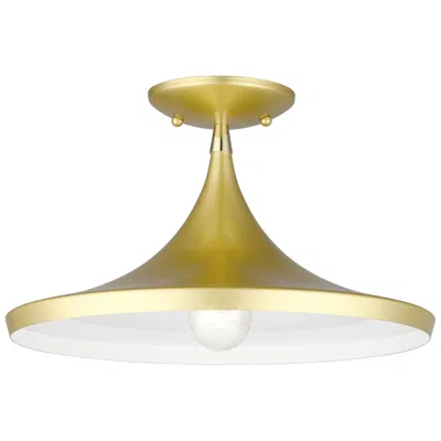 Livex Lighting 1 Light Soft Gold Semi-flush With Polished Brass Finish Accents