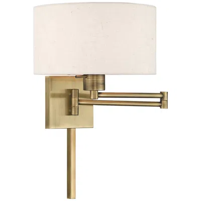 Livex Lighting 11" High Drum Shade Antique Brass Swing Arm Wall Lamp
