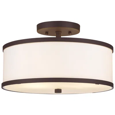 Livex Lighting 13" Wide 2-light Bronze White Drum Ceiling Mount