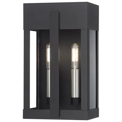 Livex Lighting 2 Light Black Medium Outdoor Wall Lantern With Brushed Nickel Candles