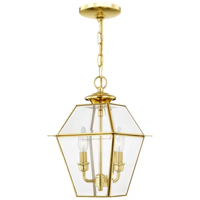 Livex Lighting 2 Light Polished Brass Outdoor Pendant Lantern