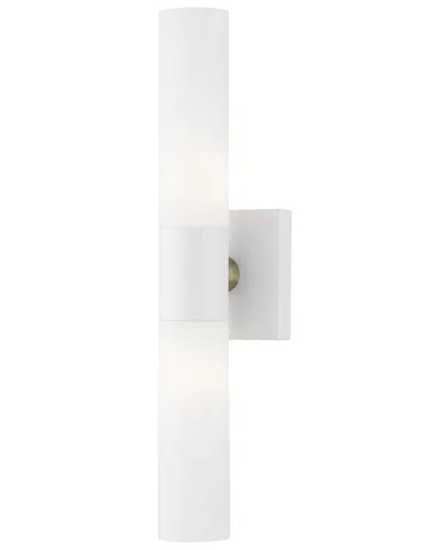 Livex Lighting 2 Light Textured White Ada Vanity Sconce With Antique Brass  Accent