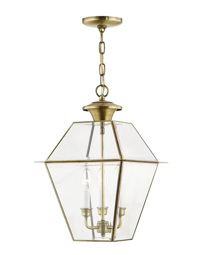 Livex Lighting 3-light Antique Brass Outdoor Pendant Lantern