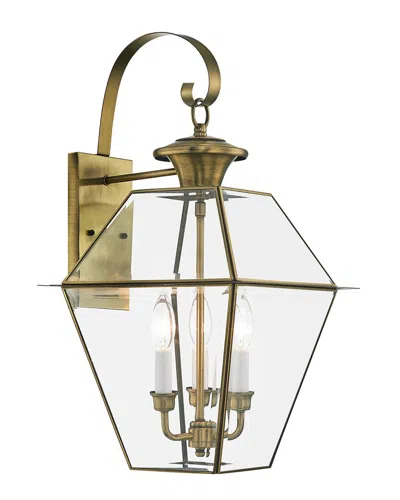 LIVEX LIGHTING LIVEX LIGHTING 3-LIGHT ANTIQUE BRASS OUTDOOR WALL LANTERN