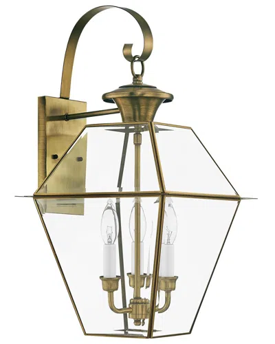 Livex Lighting 3-light Antique Brass Outdoor Wall Lantern In Gold