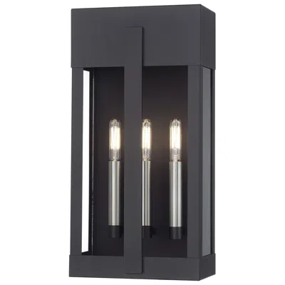 Livex Lighting 3 Light Black Large Outdoor Wall Lantern With Brushed Nickel Candles