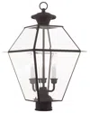 Livex Lighting 3-light Charcoal Outdoor Post Top Lantern In Gold