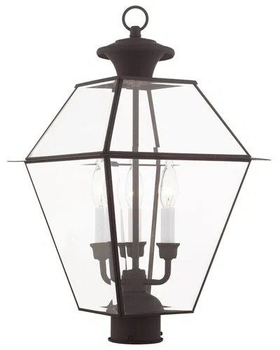 Livex Lighting 3-light Charcoal Outdoor Post Top Lantern In Gold