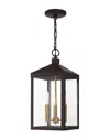 Livex Lighting 3-light Bronze With Antique Brass Cluser Outdoor Pendant Lantern In Bronze