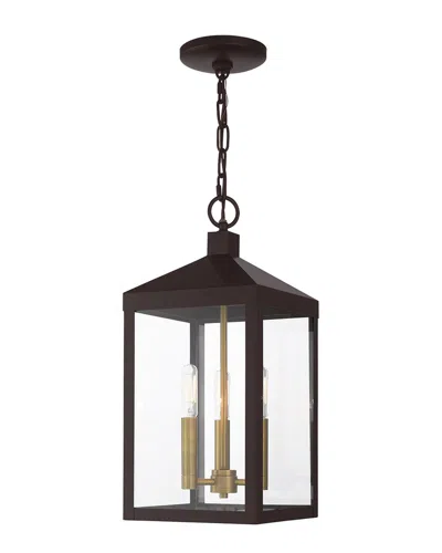 Livex Lighting 3-light Bronze With Antique Brass Cluser Outdoor Pendant Lantern