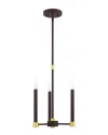Livex Lighting 3-light Bronze With Satin Brass Accents Chandelier In Bronze