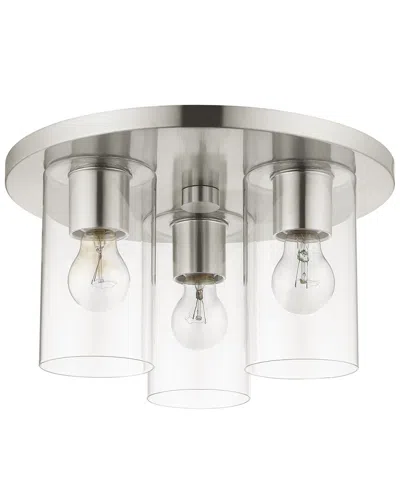 Livex Lighting 3-light Brushed Nickel Flush Pendant In Metallic