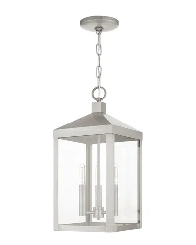 Livex Lighting 3-light Brushed Nickel Outdoor Pendant Lantern In Metallic