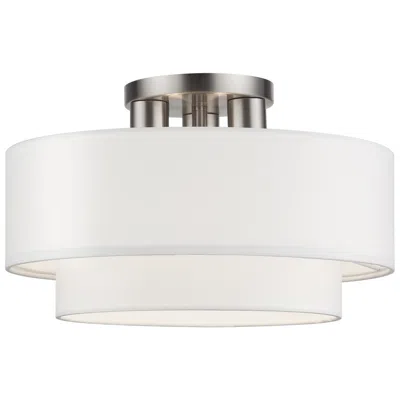 Livex Lighting 3 Light Brushed Nickel Semi-flush With Off-white Fabric