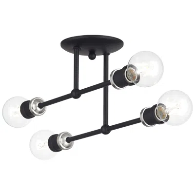 Livex Lighting 4 Light Black Large Semi-flush With Brushed Nickel Accents
