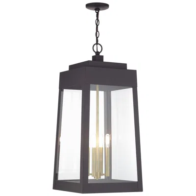 Livex Lighting 4 Light Bronze Outdoor Pendant Lantern With Antique Brass Candles