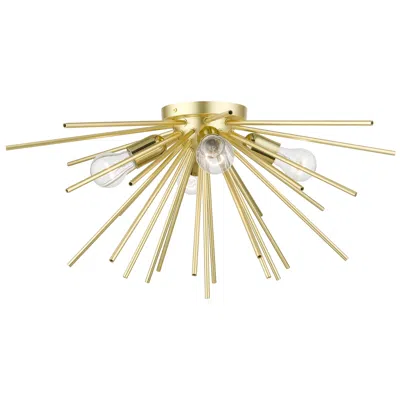 Livex Lighting 4 Light Soft Gold With Polished Brass Accents Large Flush Mount