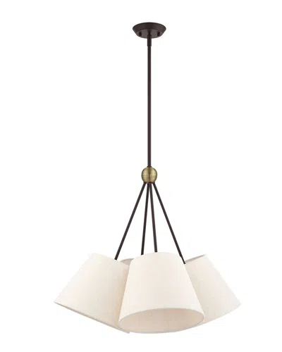 Livex Lighting 4-light Bronze With Antique Brass Accents Chandelier In White