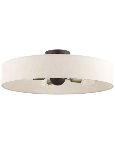 Livex Lighting 4-light Bronze With Antique Brass Accents Semi Flush Pendant In Neutral