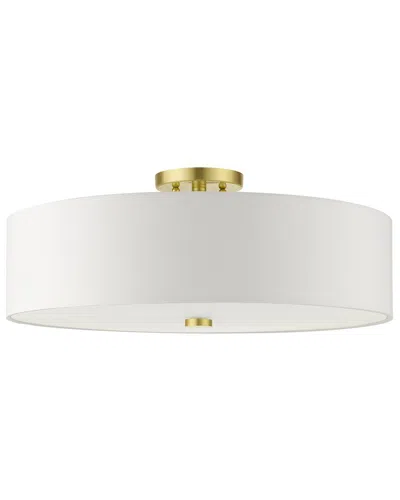Livex Lighting 5 Light Satin Brass Semi-flush In White