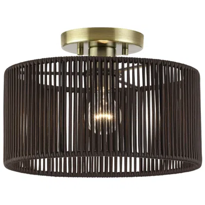 Livex Lighting Acordia 1 Light Antique Brass Medium Semi-flush In Brown