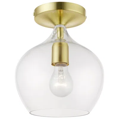 Livex Lighting Aldrich 1 Light Satin Brass Semi-flush With Polished Brass Accent