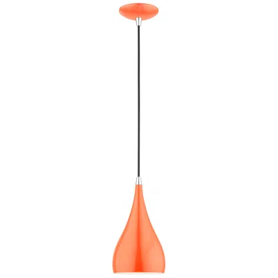 Livex Lighting Amador 1 Light Shiny Orange With Polished Chrome Accents Mini Pendant
