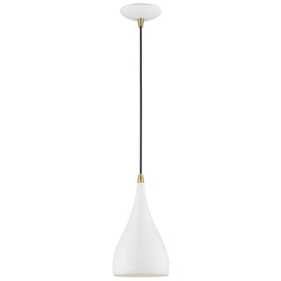 Livex Lighting Amador 1 Light Textured White With Antique Brass Accents Mini Pendant