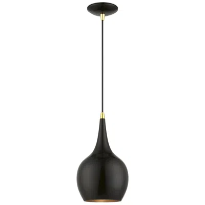 Livex Lighting Andes 1 Light Shiny Black Mini Pendant With Polished Brass Accents