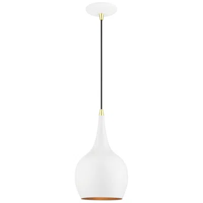 Livex Lighting Andes 1 Light Shiny White Mini Pendant With Polished Brass Accents