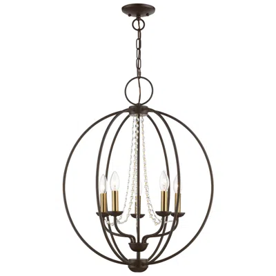 Livex Lighting Arabella 5 Light Bronze With Antique Brass Finish Candles Globe Chandelier