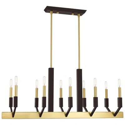 Livex Lighting Beckett 10 Light Satin Brass And Bronze Linear Chandelier In Black
