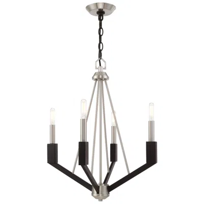 Livex Lighting Beckett 4 Light Brushed Nickel And Black Mini Chandelier In Gray