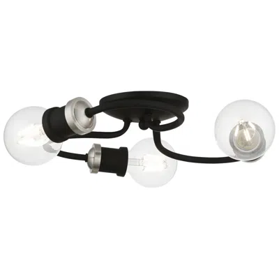 Livex Lighting Bromley 3 Light Black With Brushed Nickel Accents Flush Mount