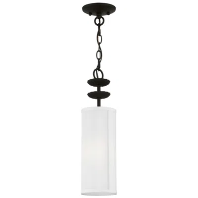 Livex Lighting Brookdale 1 Light Black Mini Pendant In White