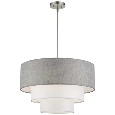 Livex Lighting Brookmeade 23" Gray And White Tiered Drum Chandelier