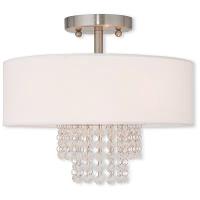 Livex Lighting Carlisle 13-in W Brushed Nickel Fabric Semi-flush Mount Light