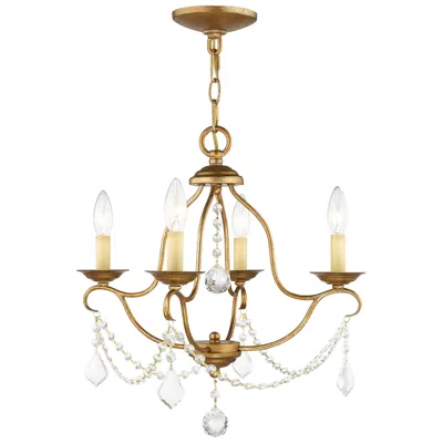 Livex Lighting Chesterfield 18-in 4-light Antique Gold Leaf Vintage Candle Chandelier