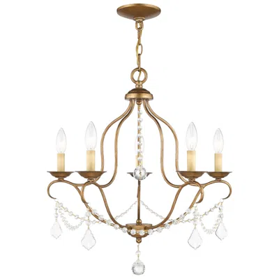 Livex Lighting Chesterfield 22-in 5-light Antique Gold Leaf Vintage Candle Chandelier